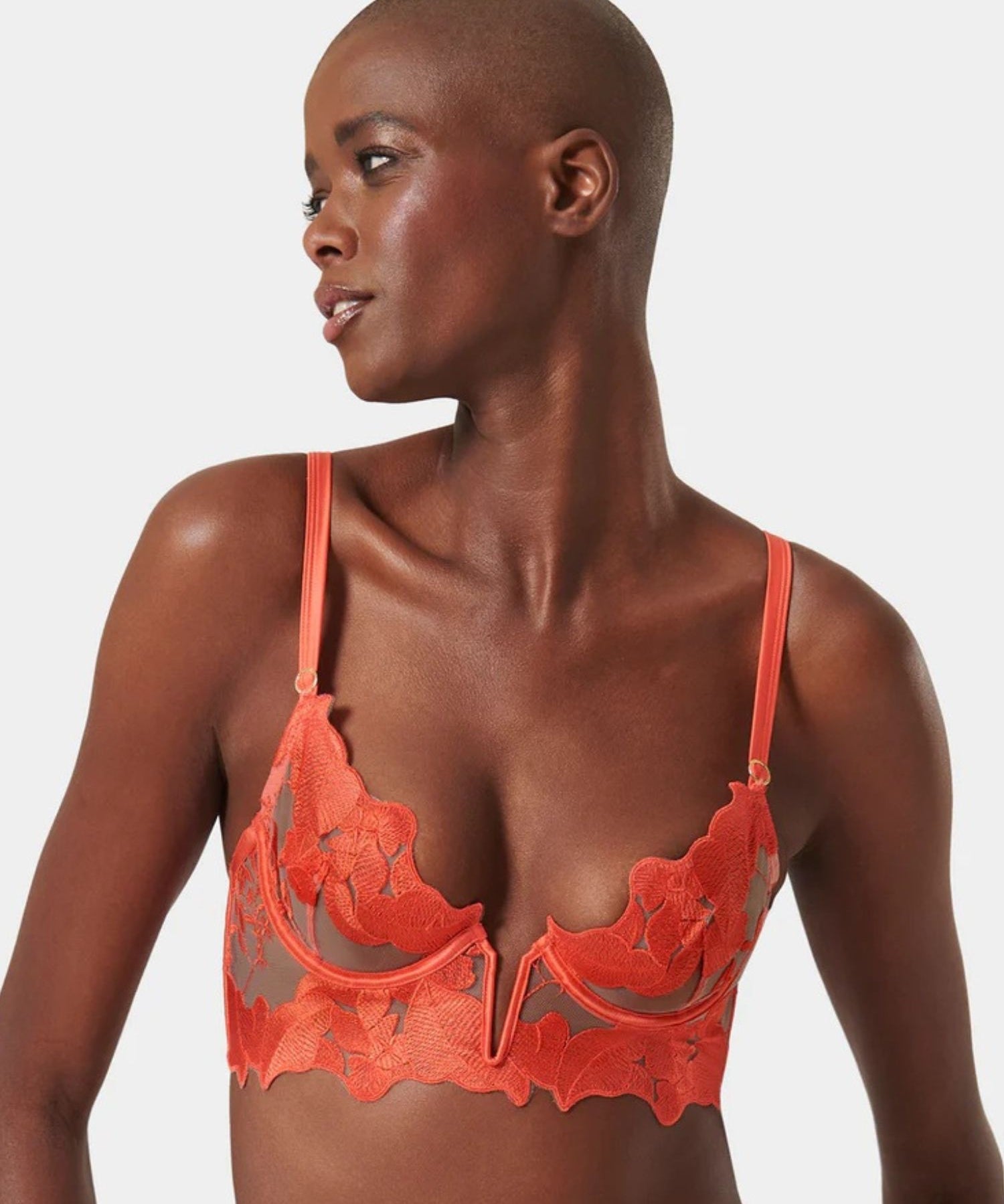 Bluebella Serenity Wired Longline Bra (Hot Coral / Sheer) | Avec Amour Lingerie