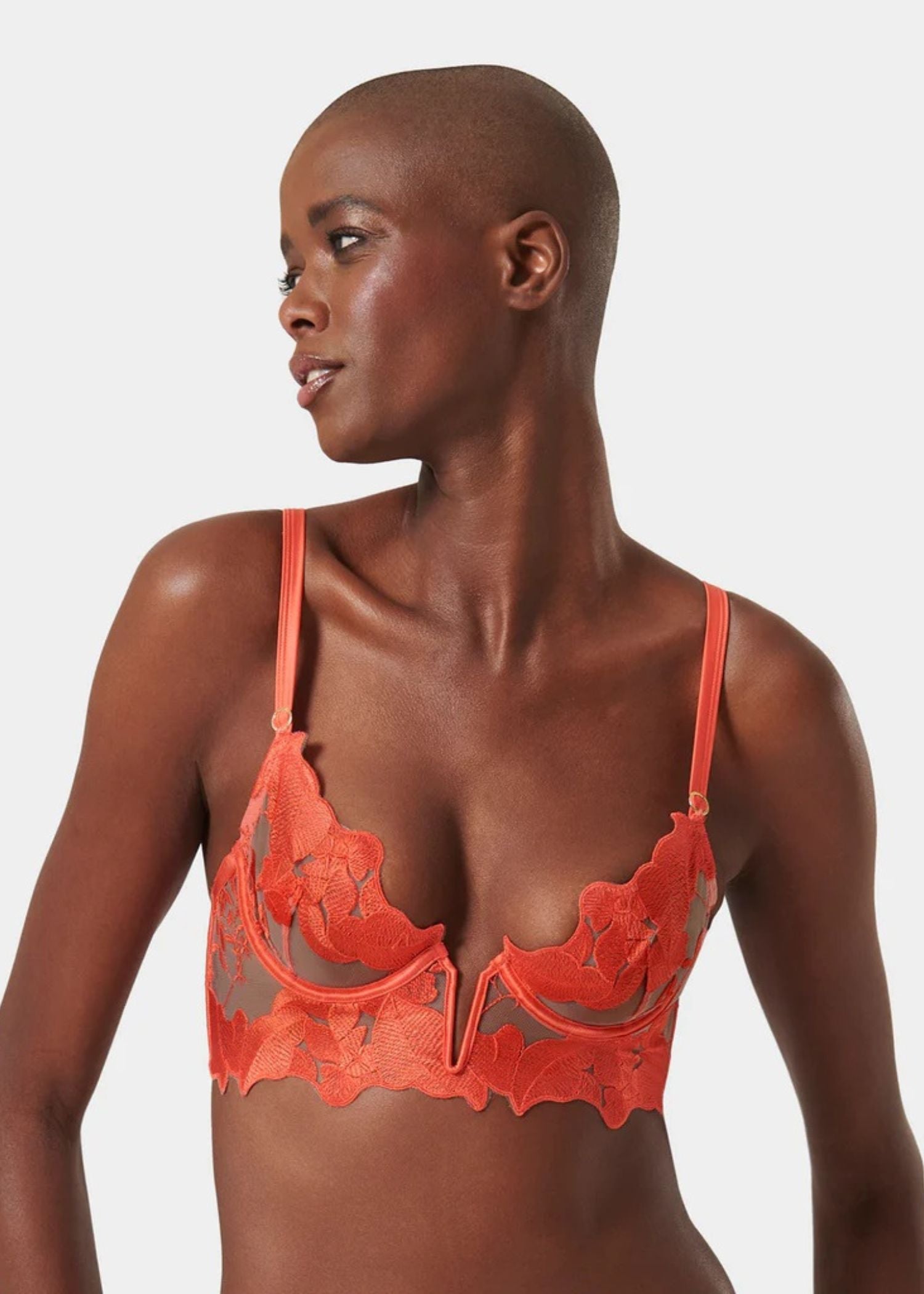 Bluebella Serenity Wired Longline Bra (Hot Coral / Sheer) | Avec Amour Lingerie