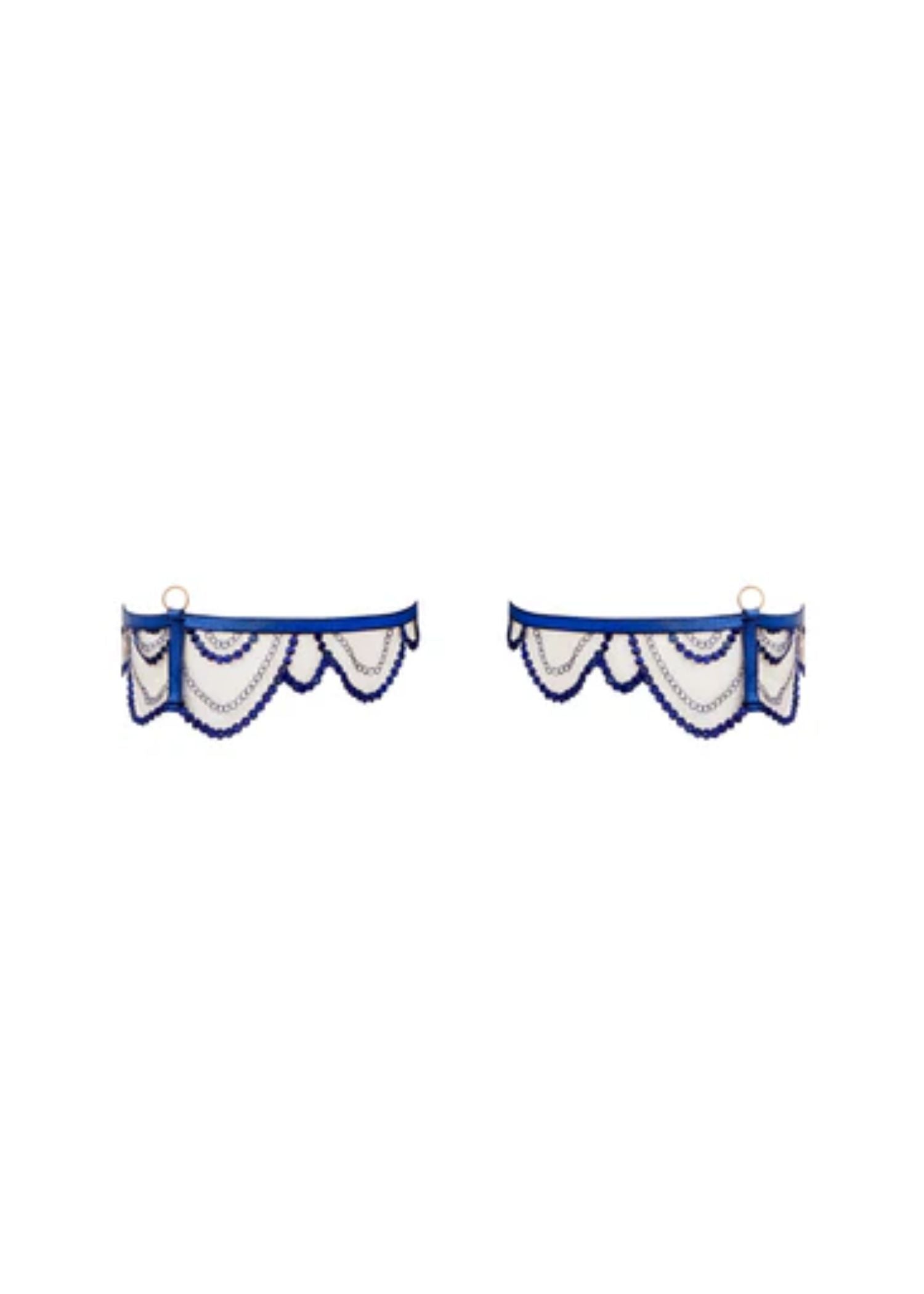 Bluebella Soraya Embroidery Detachable Garter Belt Lingerie in Navy Blue and Nude Mesh