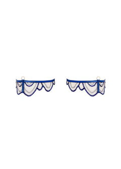 Bluebella Soraya Embroidery Detachable Garter Belt Lingerie in Navy Blue and Nude Mesh