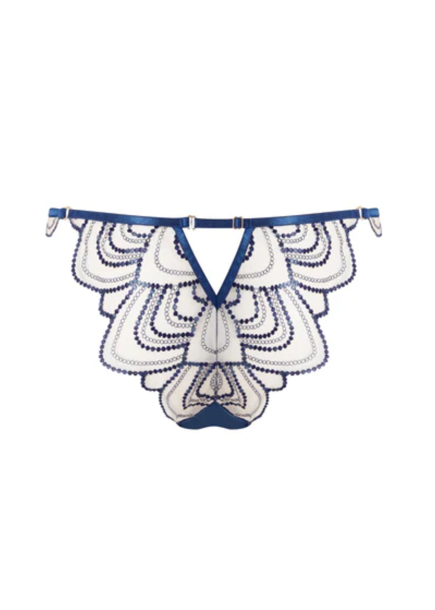 Bluebella Soraya Embroidery Panty Brief in Navy Blue and Nude Mesh