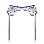 Bluebella Soraya Embroidery Suspender Belt Lingerie in Navy Blue and Nude Mesh