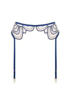 Bluebella Soraya Embroidery Suspender Belt Lingerie in Navy Blue and Nude Mesh