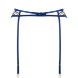 Bluebella Soraya Embroidery Suspender Belt Lingerie in Navy Blue and Nude Mesh