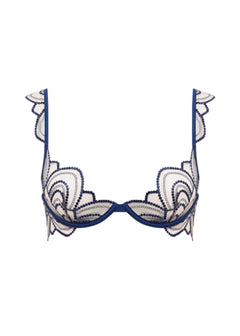 Bluebella Soraya Underwired Embroidery Bra in Navy Blue and Nude Mesh