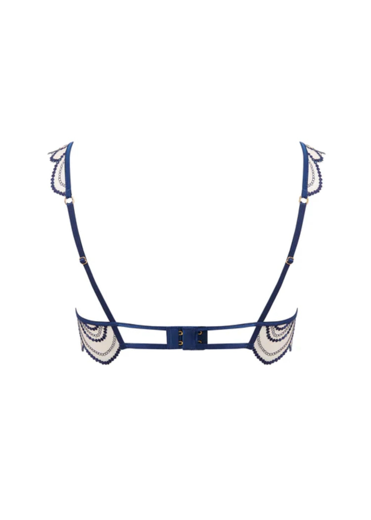Bluebella Soraya Underwired Embroidery Bra in Navy Blue and Nude Mesh