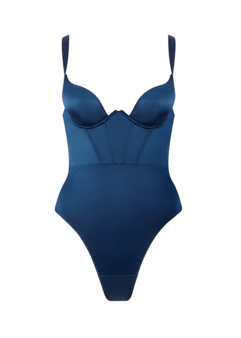 Verona Satin Push-up Bodysuit (Blue)