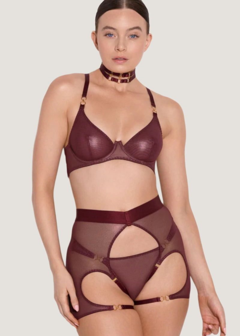 Bordelle Cadi Ouvert Garter Brief (Morello) | Avec Amour Luxury Lingerie