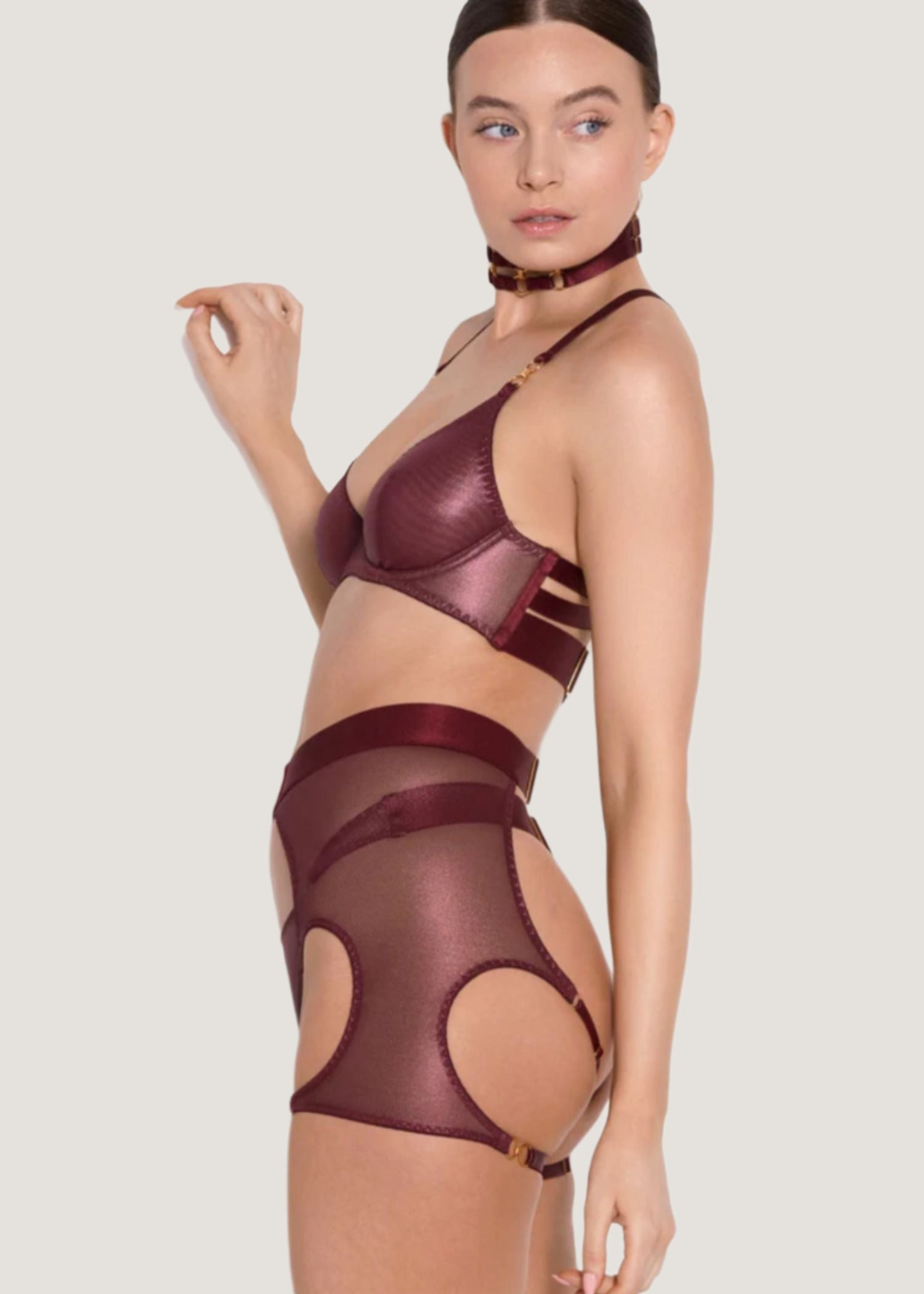 Bordelle Cadi Ouvert Garter Brief (Morello) | Avec Amour Luxury Lingerie