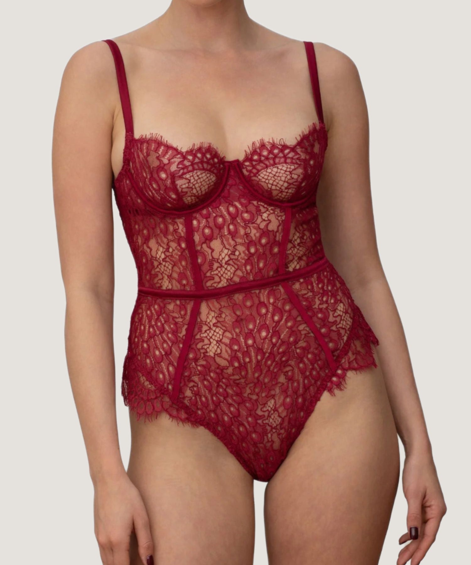 Coco de Mer Astrantia Bodysuit (Crimson) | Avec Amour Lingerie