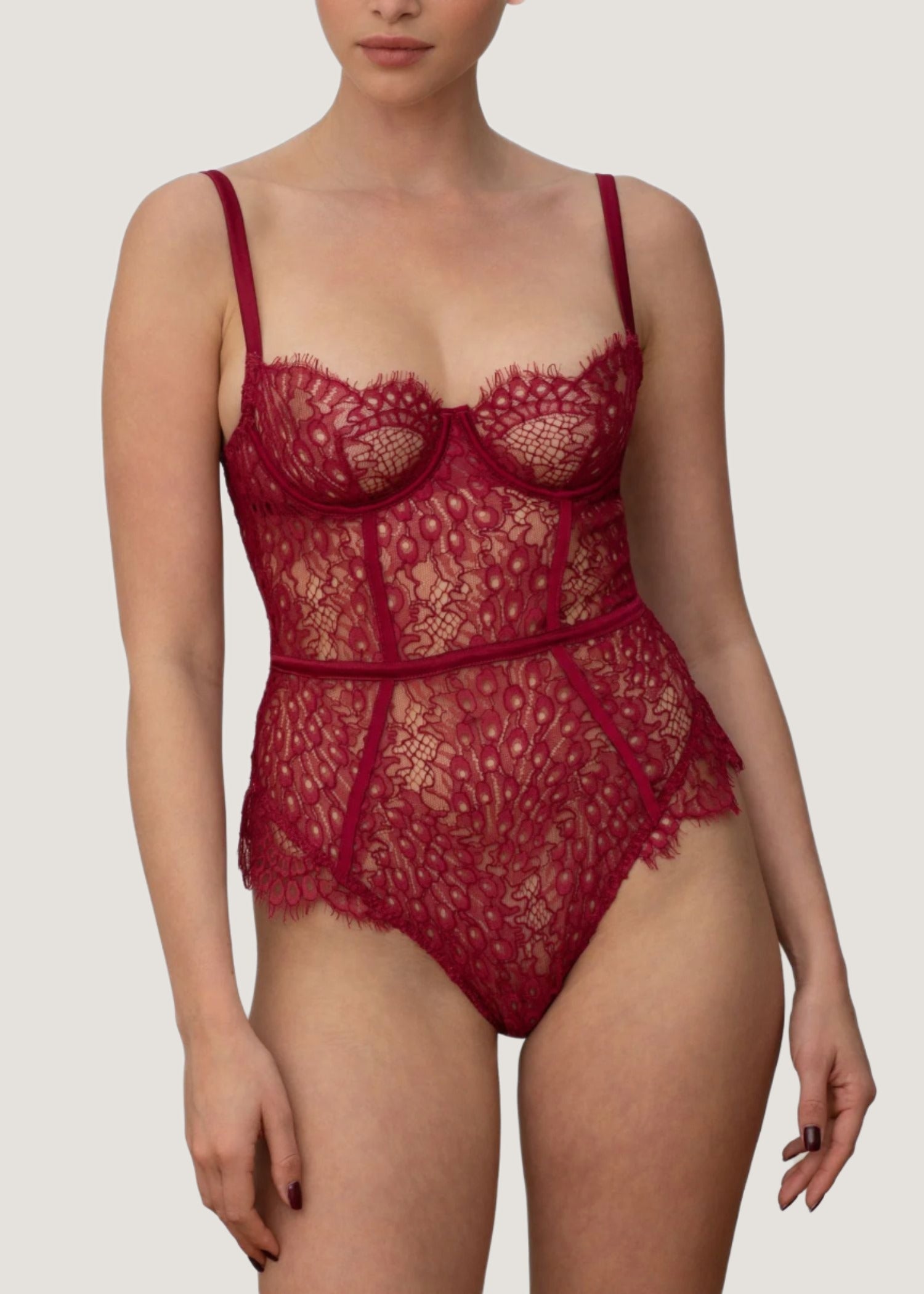 Coco de Mer Astrantia Bodysuit (Crimson) | Avec Amour Lingerie