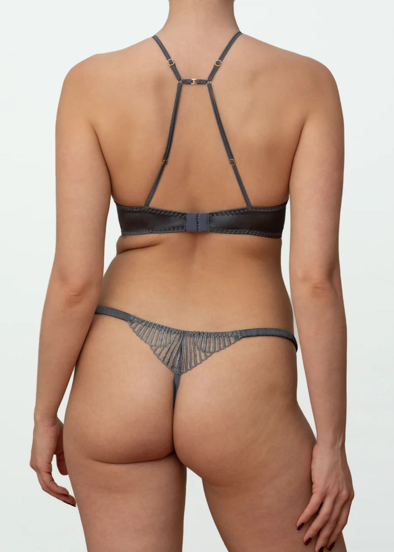 Coco de Mer Athena Open Thong (Silver) | Crotchless Underwear - Avec Amour Lingerie