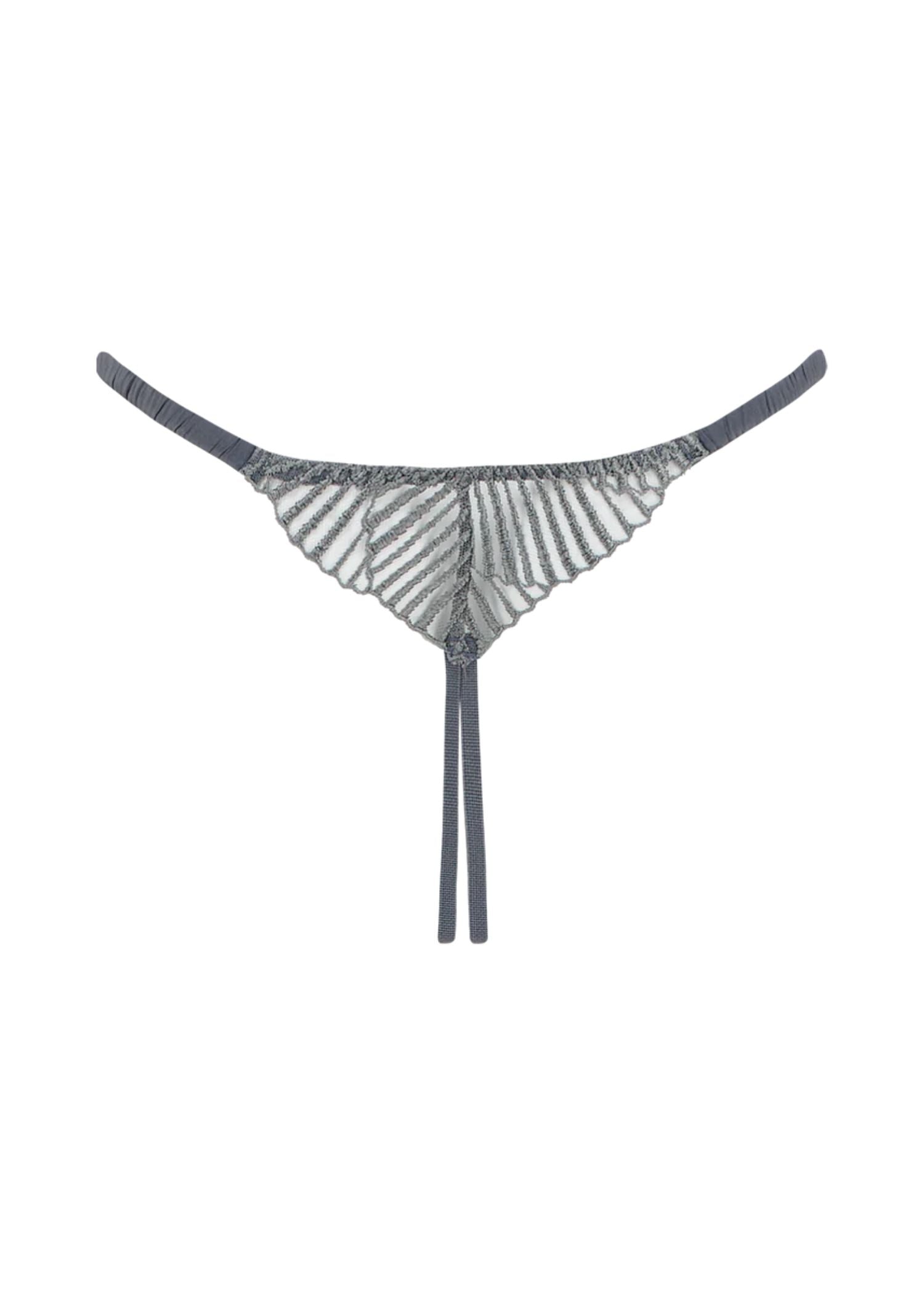 Coco de Mer Athena Open Thong (Silver) | Crotchless Underwear - Avec Amour Lingerie