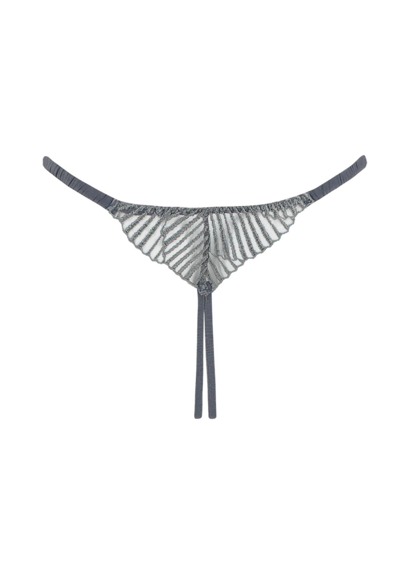 Coco de Mer Athena Open Thong (Silver) | Crotchless Underwear - Avec Amour Lingerie