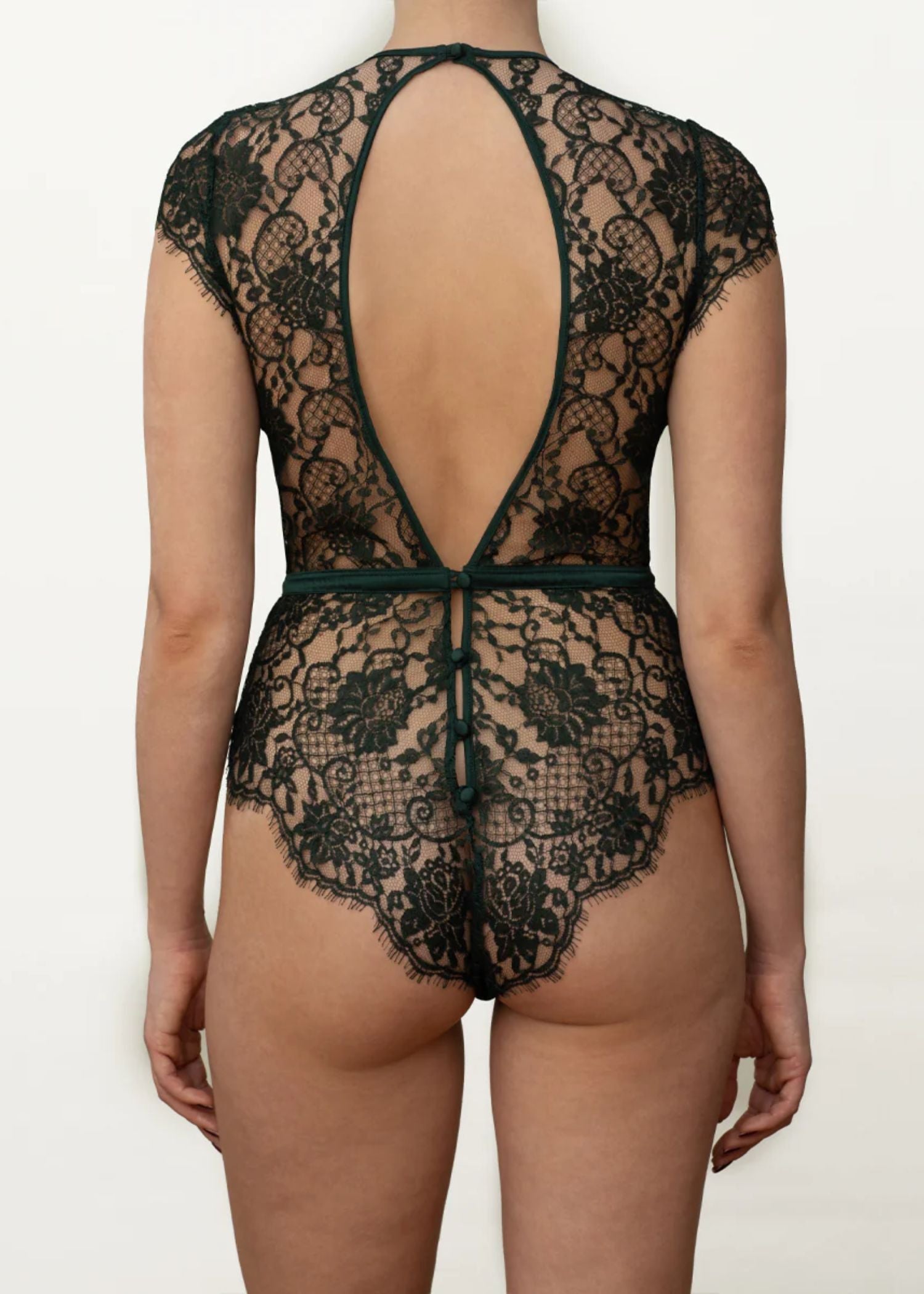 Coco de Mer Hera Lace Bodysuit (Deep Green) | Avec Amour Luxury Lingerie