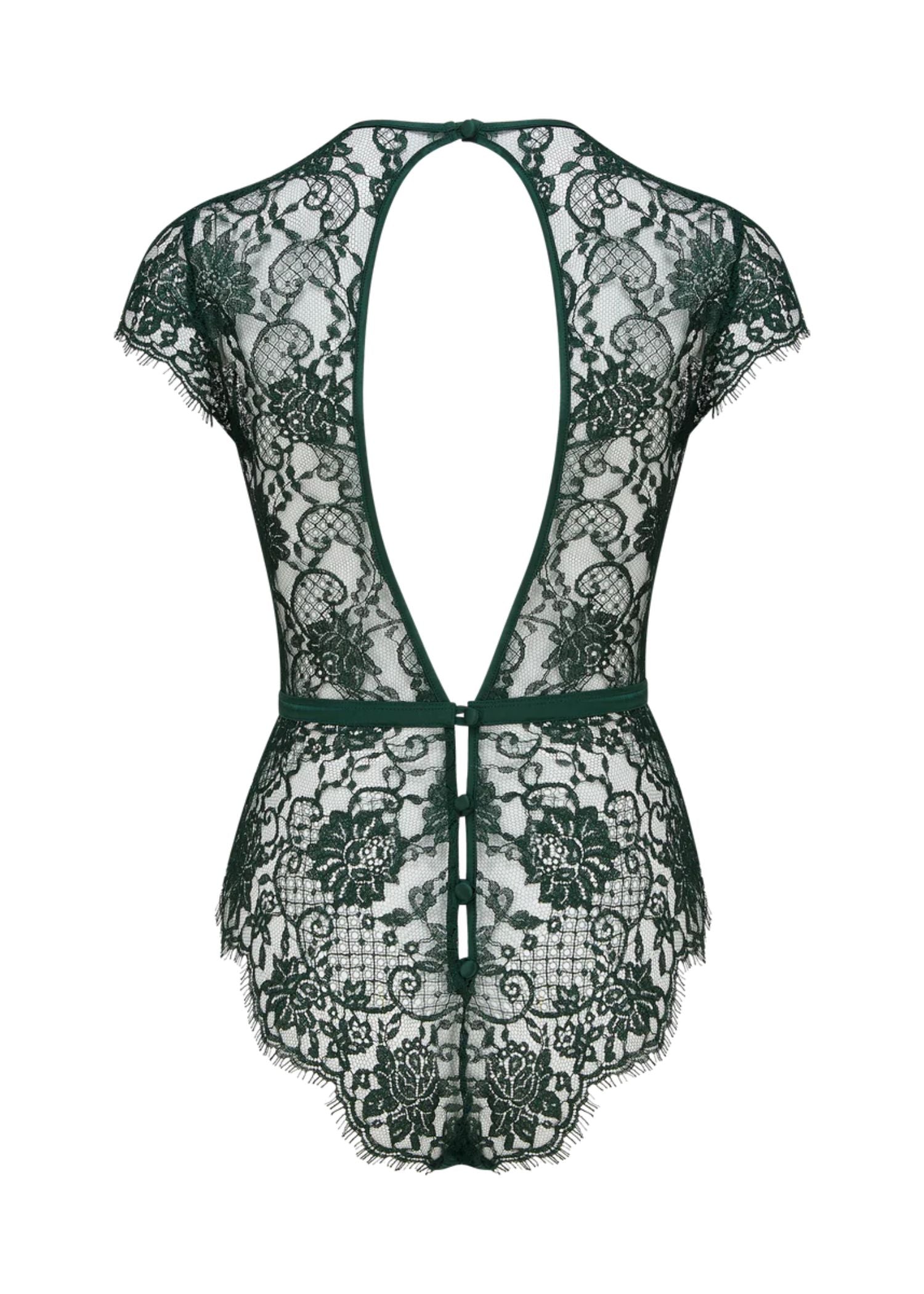 Coco de Mer Hera Lace Bodysuit (Deep Green) | Avec Amour Luxury Lingerie