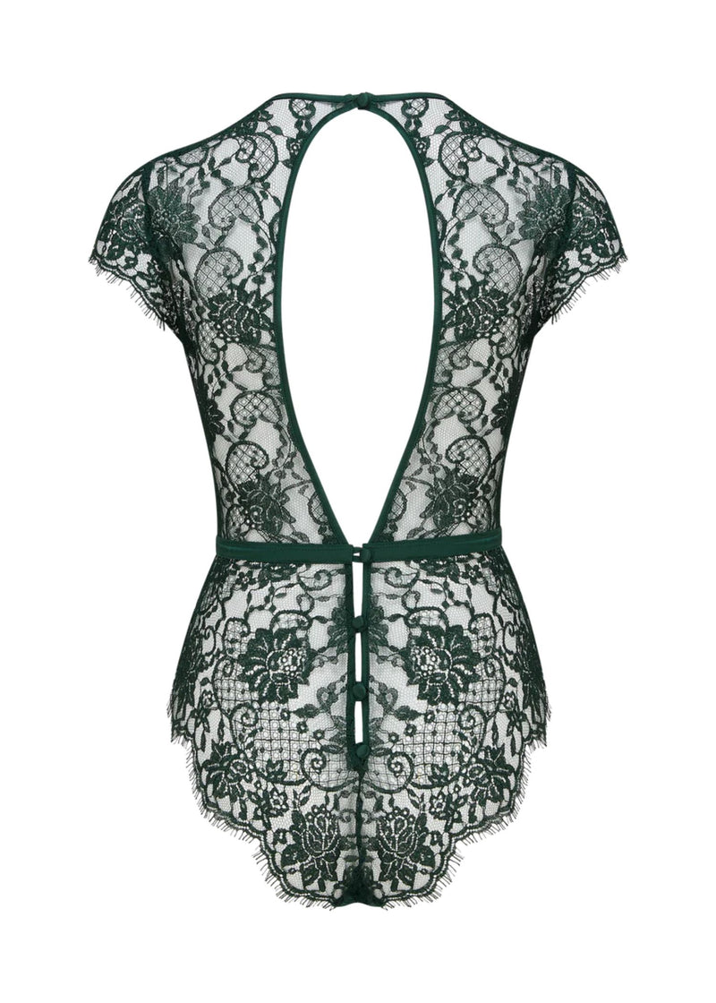 Coco de Mer Hera Lace Bodysuit (Deep Green) | Avec Amour Luxury Lingerie