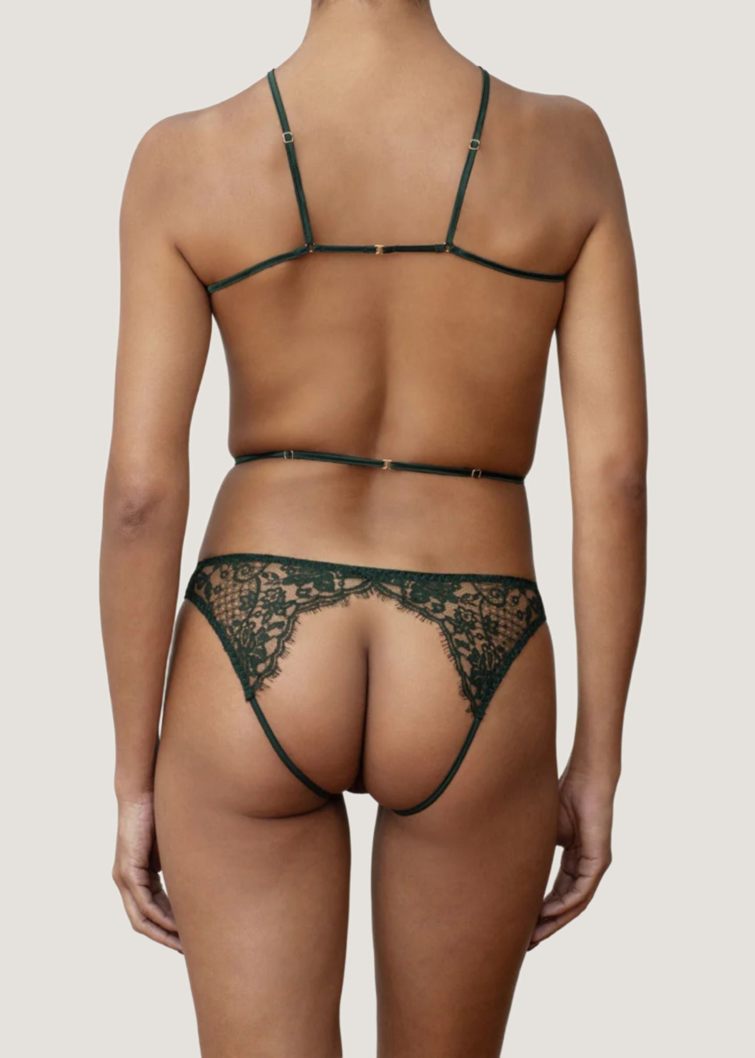 Coco de Mer Open Playsuit (Deep Green) | Avec Amour Luxury Lingerie