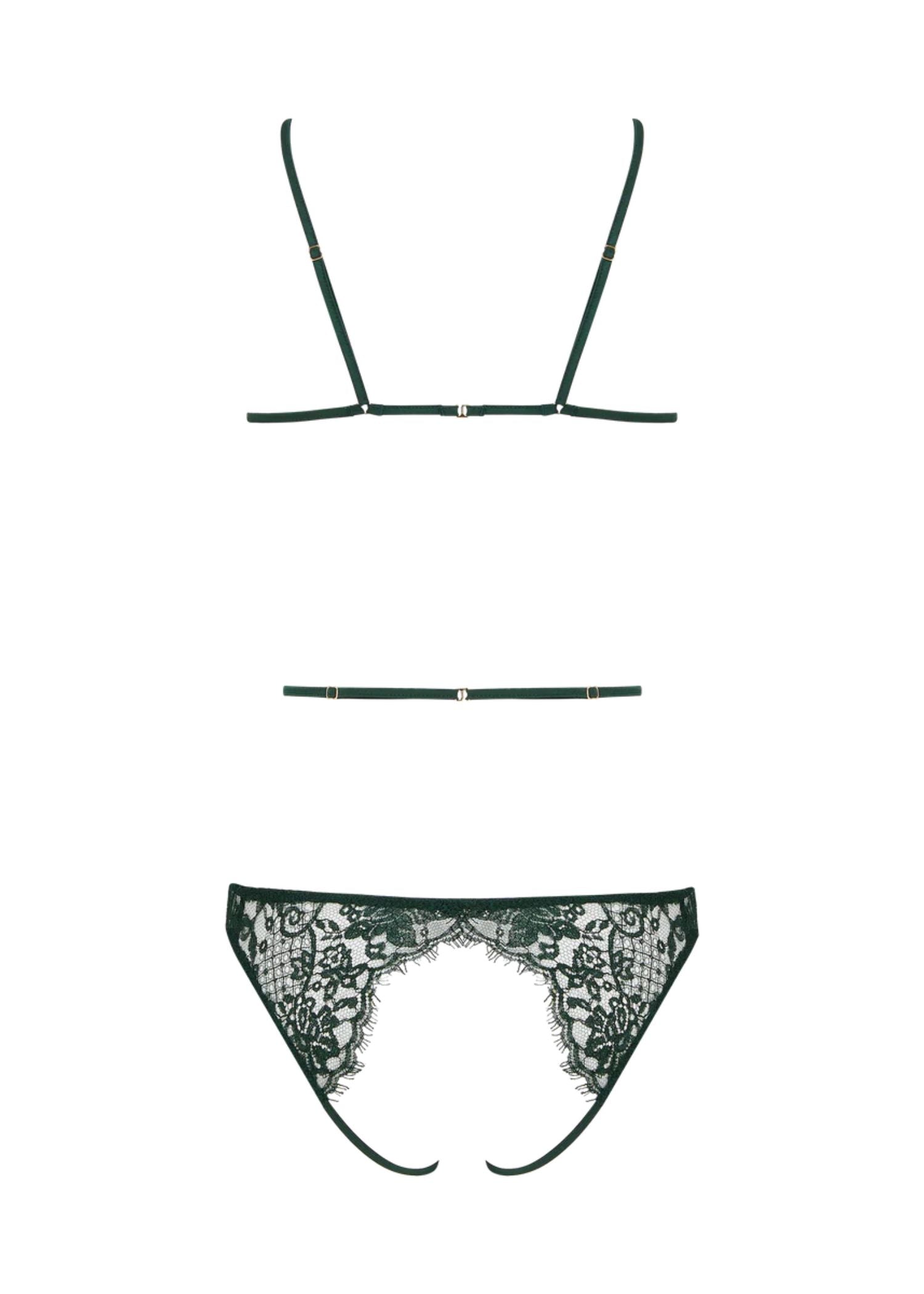 Coco de Mer Open Playsuit (Deep Green) | Avec Amour Luxury Lingerie