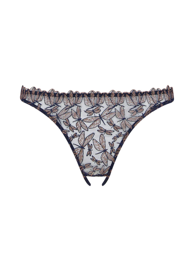 Coco de Mer Odonata Open Knicker (Midnight Blue) | Avec Amour Luxury Sexy Lingerie