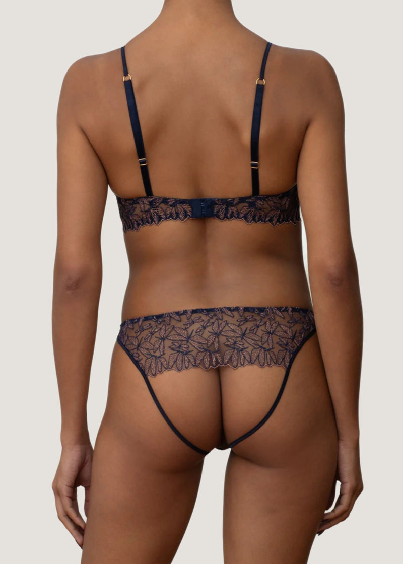 Coco de Mer Odonata Open Knicker (Midnight Blue) | Avec Amour Luxury Sexy Lingerie