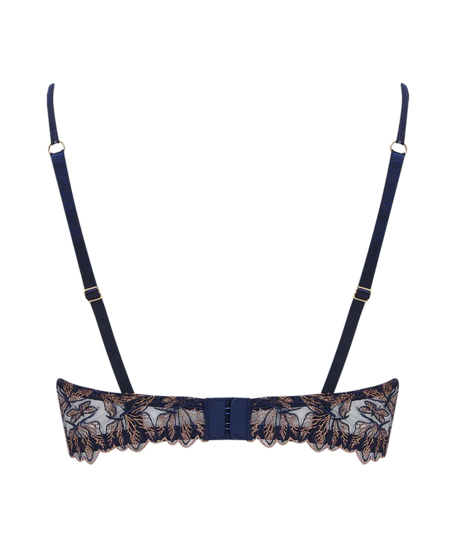 Coco de Mer Odonata Quarter Cup Bra (Midnight Blue) | Avec Amour Luxury Sexy Lingerie