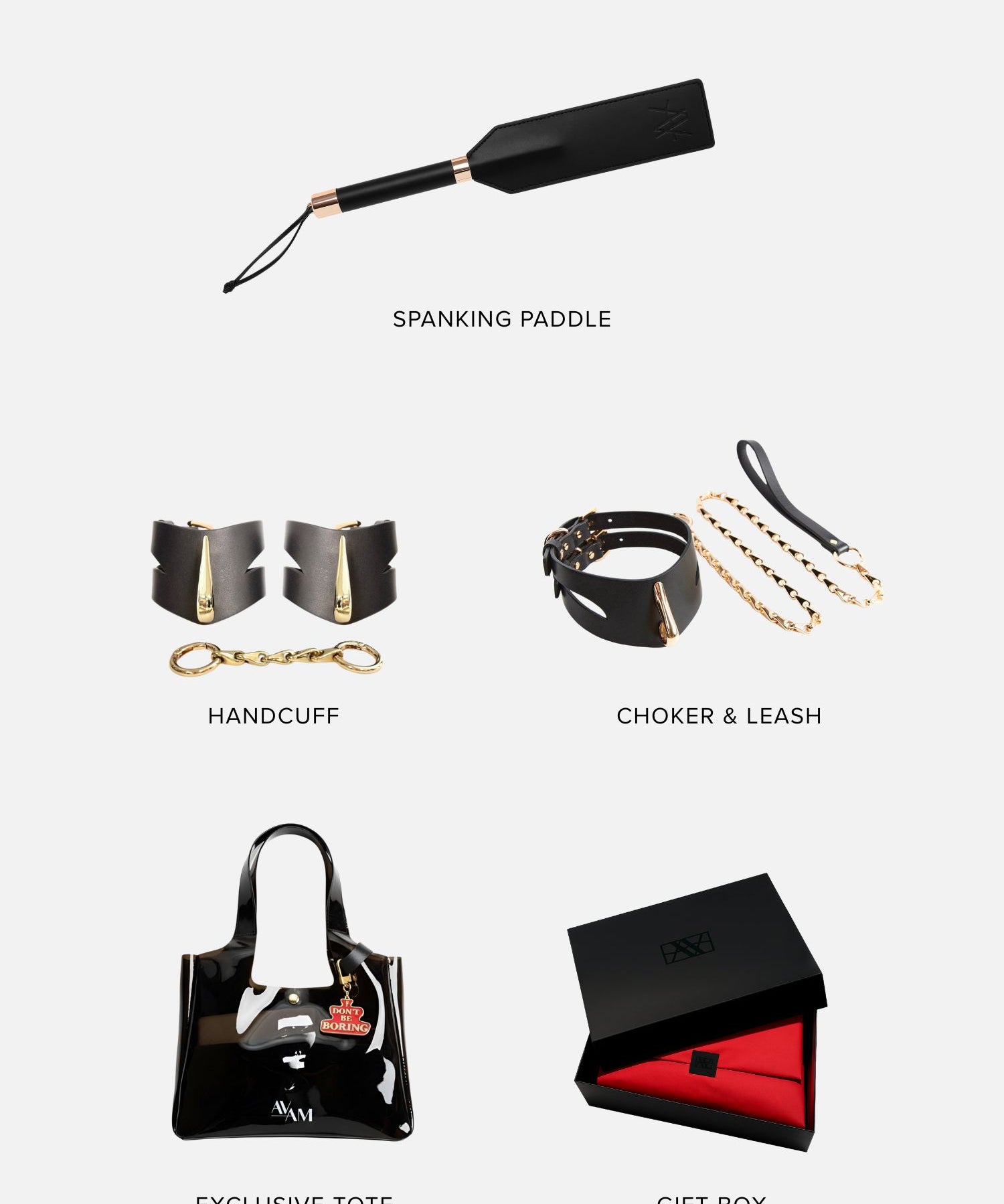 DOMINATE ME Bondage Gift Set (Large) | AVAM Molten Handcuff, AVAM Molten Choker, AVAM Leather Paddle