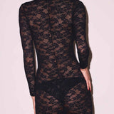 Fleur du Mal Le Stretch Lace Plunge Mini Dress (Black) | Avec Amour Lingerie