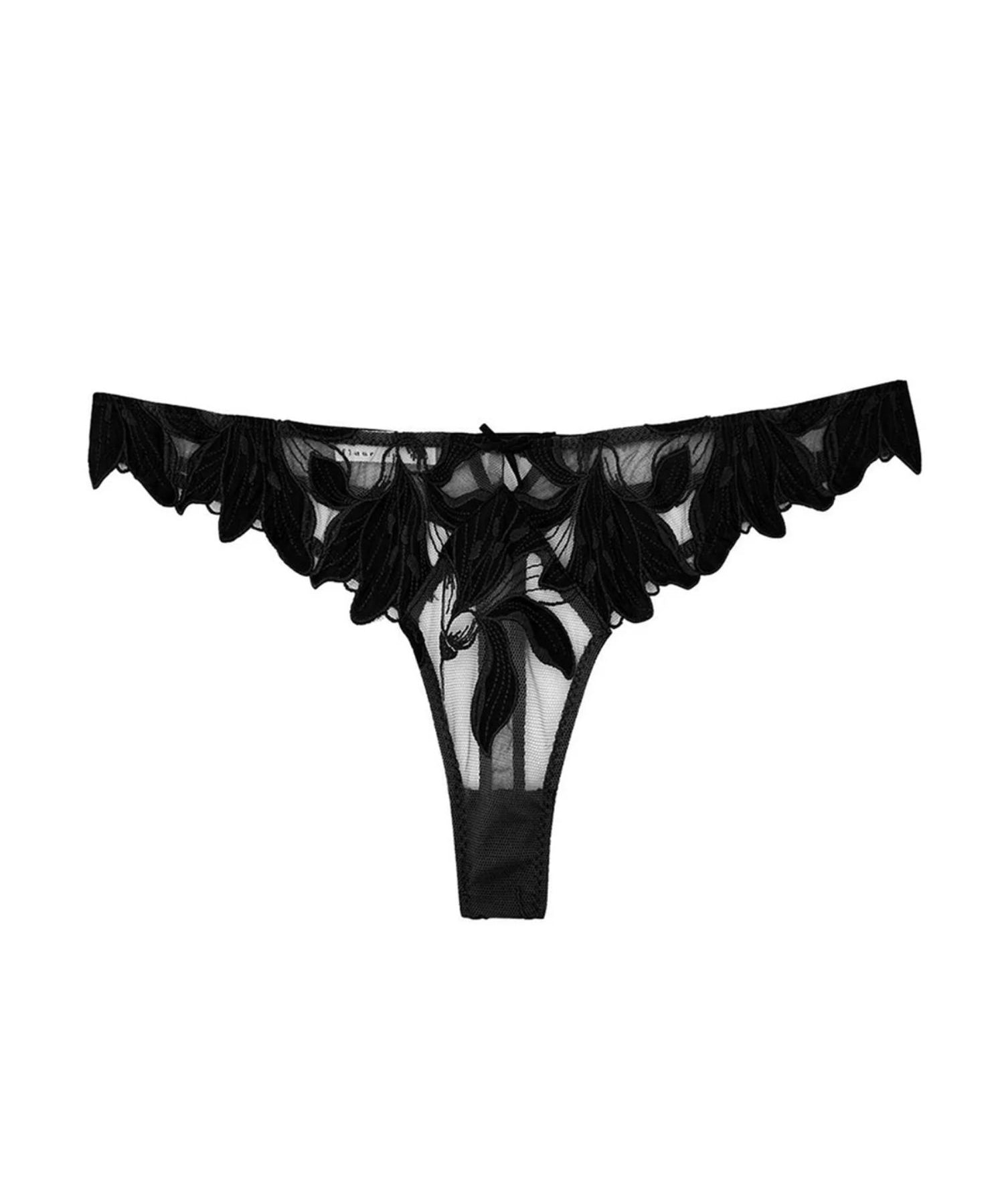Fleur Du Mal Lily Lace Hipster Thong (Black) | Avec Amour Lingerie