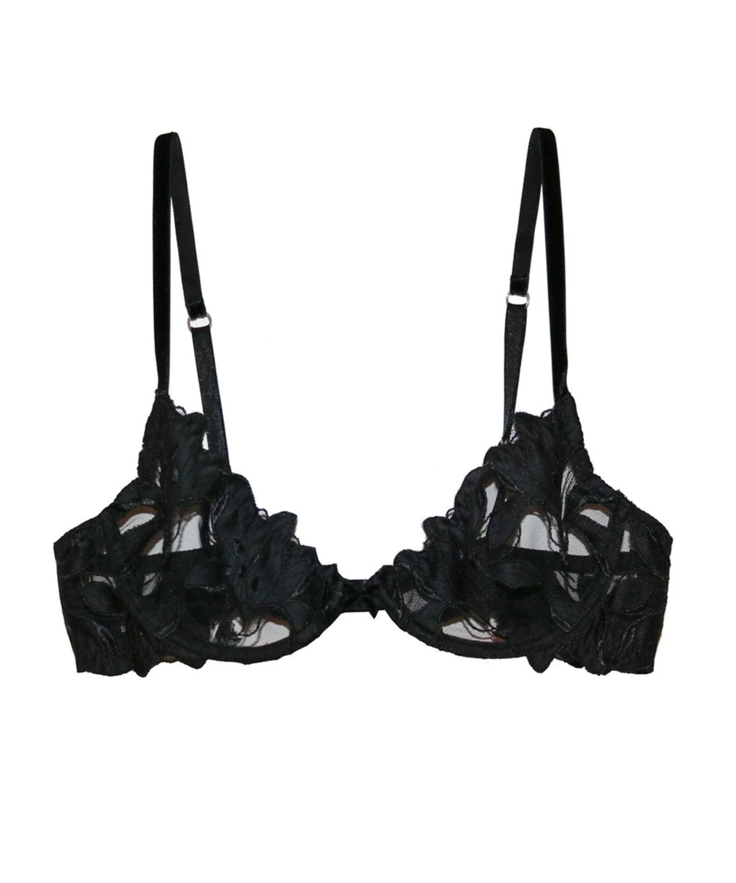 Fleur Du Mal Lily Lace Plunge Demi Bra (Black) | Avec Amour Lingerie