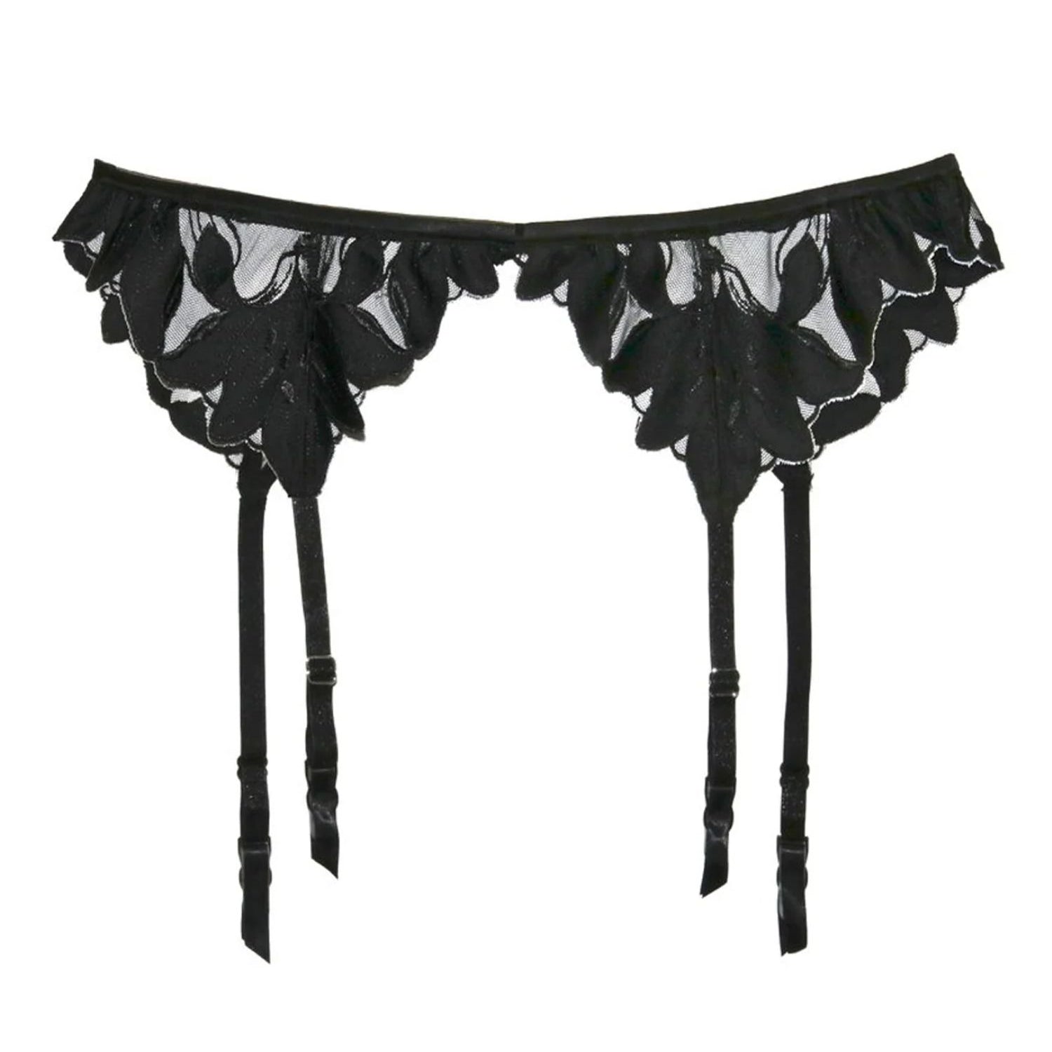 Fleur Du Mal Lily Lace Suspender Garter Belt (Black) | Avec Amour Lingerie