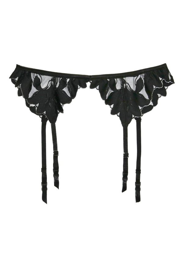 Fleur Du Mal Lily Lace Suspender Garter Belt (Black) | Avec Amour Lingerie