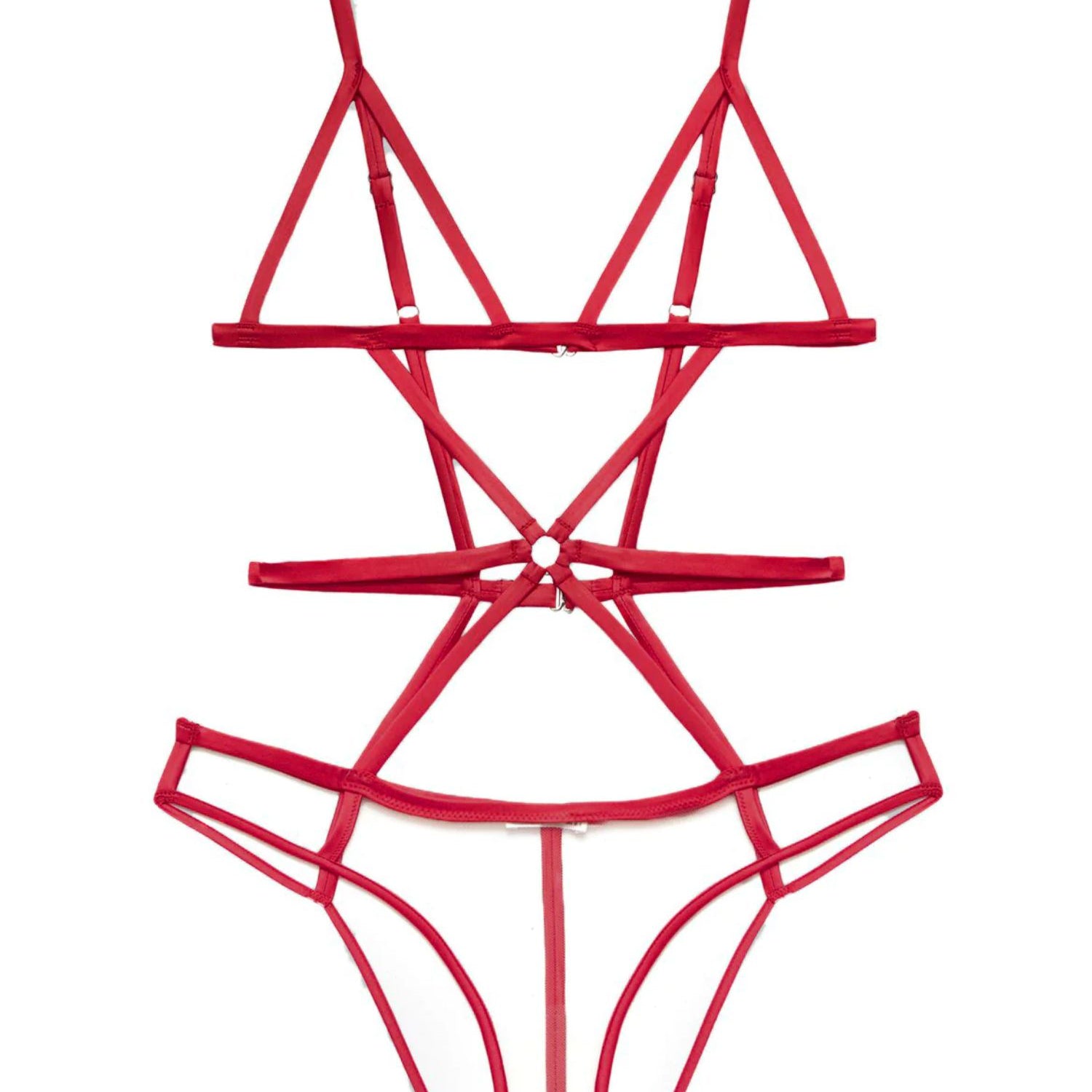 Fleur Du Mal Luxe Strappy Bondage Bodysuit (Rouge) | Avec Amour Lingerie