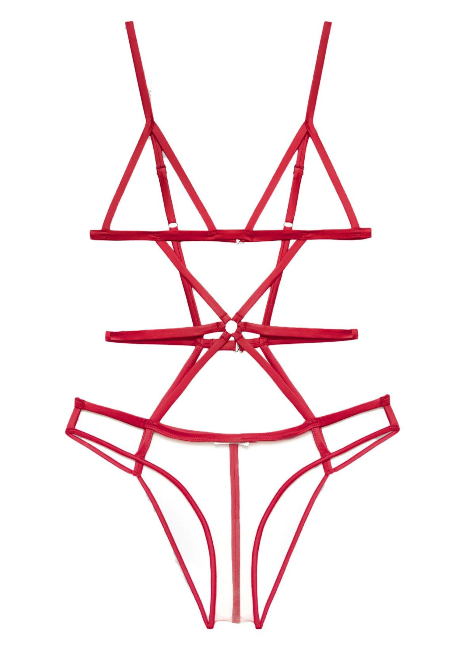 Fleur Du Mal Strappy Bondage Bodysuit (Rouge) | Avec Amour Lingerie