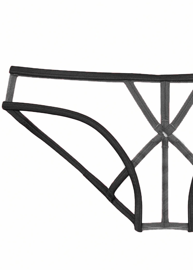 Fleur Du Mal Luxe Strappy Bondage Panty (Black) | Avec Amour Lingerie