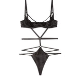 Fleur du Mal Strappy Bondage Underwire Bodysuit (Black) | Avec Amour Lingerie