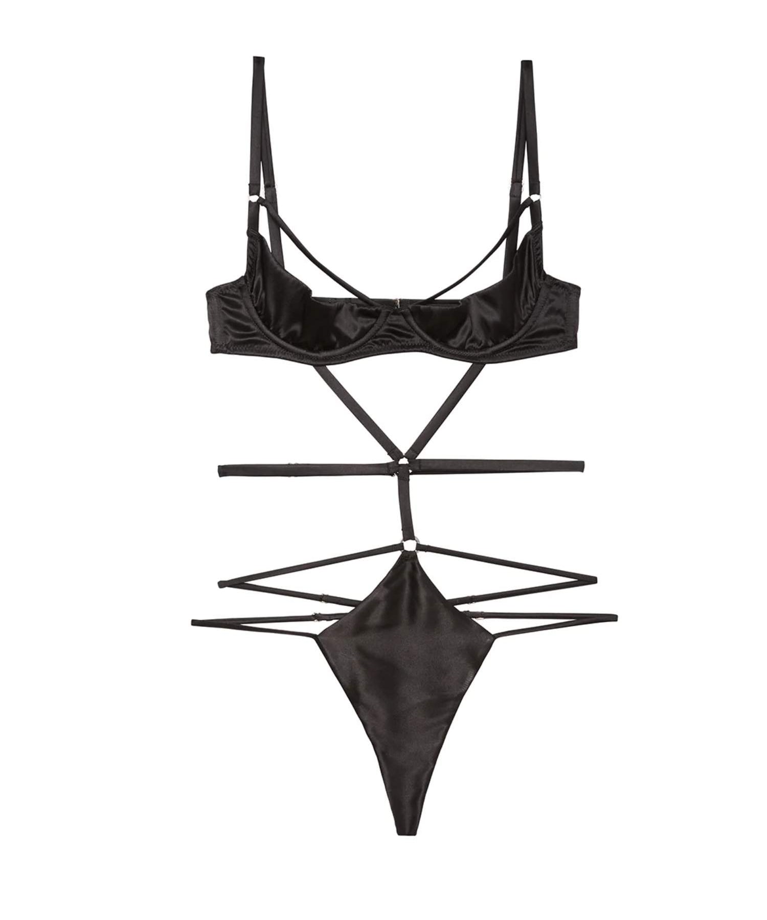 Fleur du Mal Strappy Bondage Underwire Bodysuit (Black) | Avec Amour Lingerie