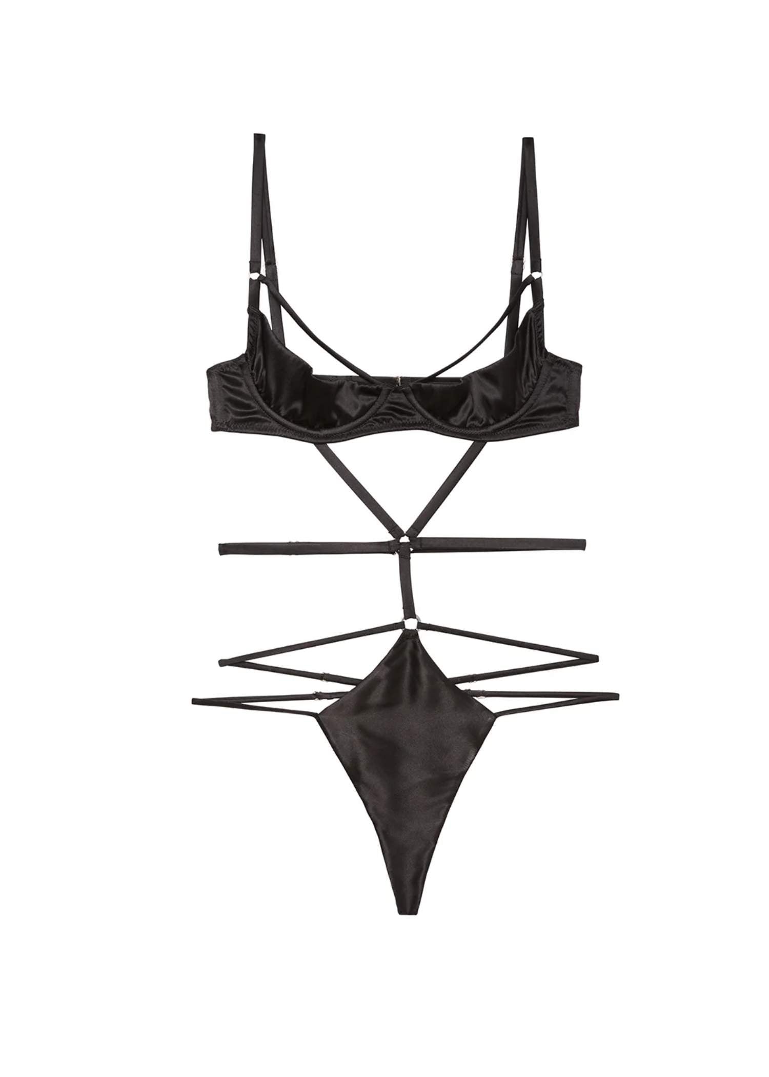 Fleur du Mal Strappy Bondage Underwire Bodysuit (Black) | Avec Amour Lingerie