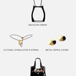 INDULGE ME Lingerie Gift Set (Large) | AVAM Backless Dress, UPKO Moist Eyes Clitoral G-String, Metal Nipple Cover
