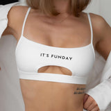 Model wearing It's Funday Unbasic Crop Bra in White — front view 