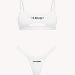 It's Funday Unbasic Crop Bra and Thong with Detachable Thong in White — ultra-soft stretch fabric — flat lay