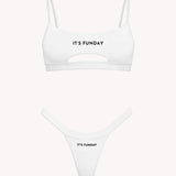 It's Funday Unbasic Crop Bra and Thong with Detachable Thong in White — ultra-soft stretch fabric — flat lay