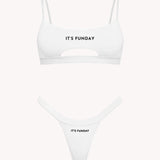 It's Funday Unbasic Crop Bra and Thong with Detachable Thong in White — ultra-soft stretch fabric — flat lay