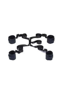 Liebe Seele Vegan Fetish Faux Leather Under Mattress Restraint Set in Black — flat lay