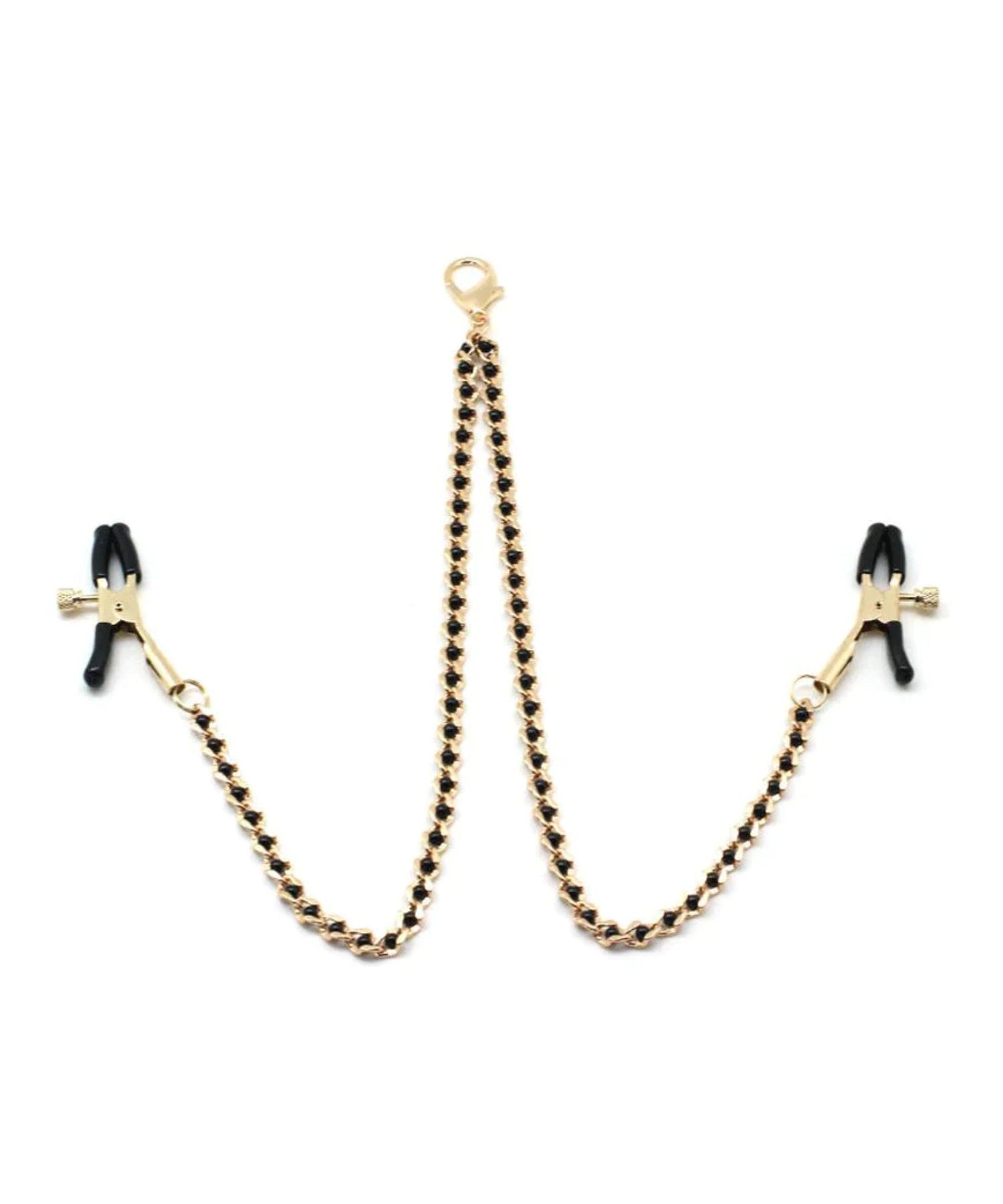 Liebe Seele Black Bead Chains and Nipple Clamps (Gold) | BDSM Bedroom Fun