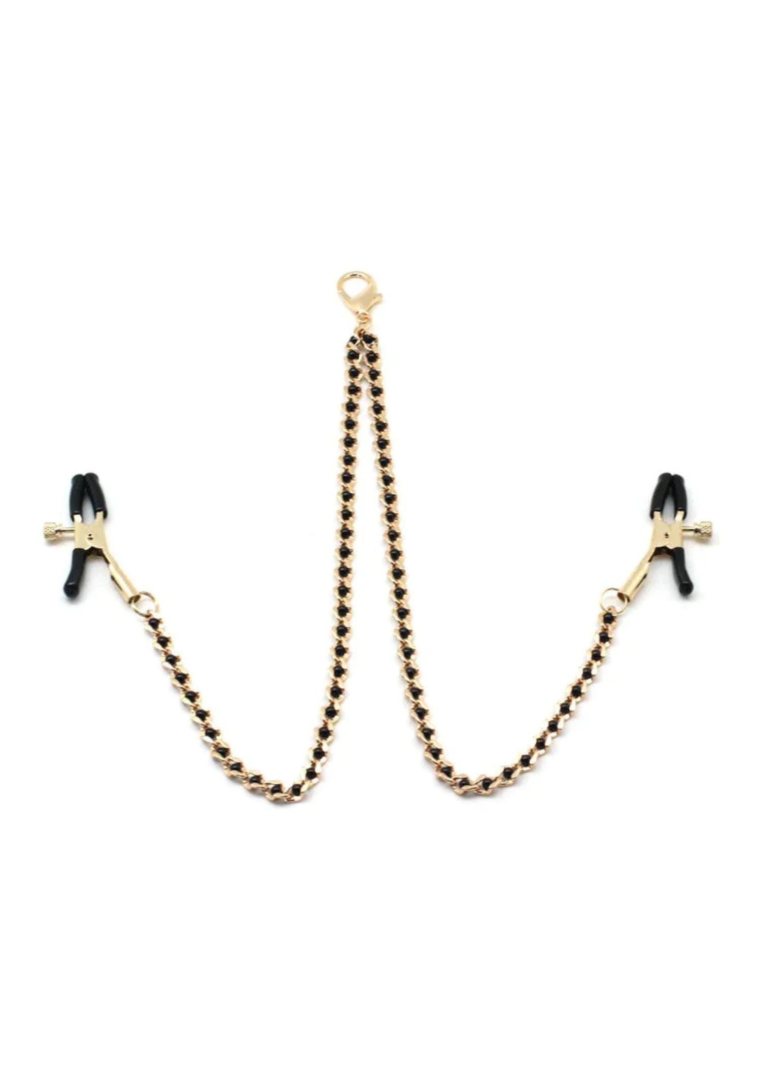 Liebe Seele Black Bead Chains and Nipple Clamps (Gold) | BDSM Bedroom Fun