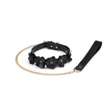 Flower Rhythm Leather Collar with Leash (Black)