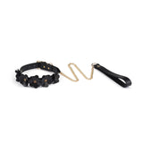 Flower Rhythm Leather Collar with Leash (Black)