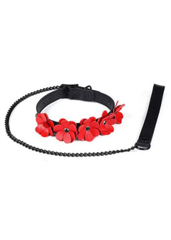 Liebe Seele Flower Rhythm Leather Collar with Leash Choker (Red) | Avec Amour Lingerie