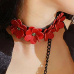 Liebe Seele Flower Rhythm Leather Collar with Leash Choker (Red) | Avec Amour Lingerie